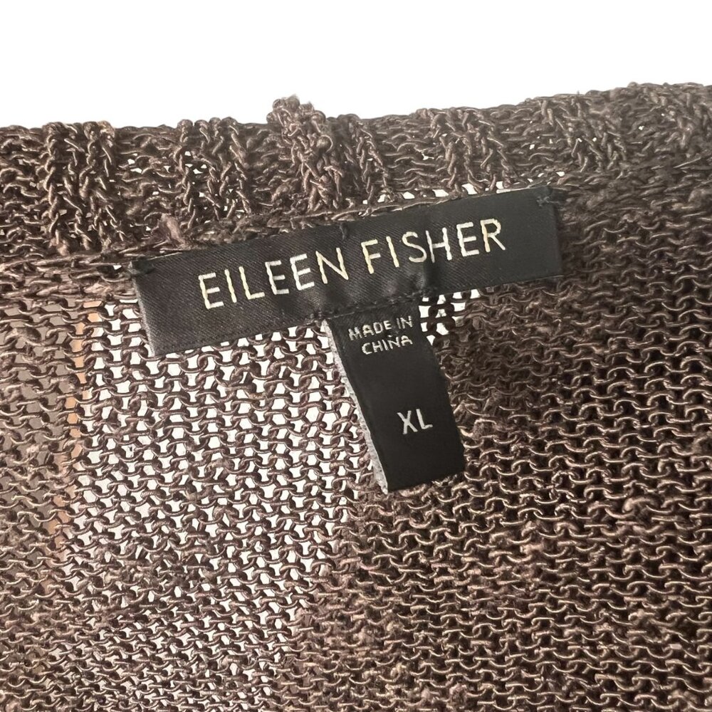 Eileen Fisher Size XL Linen Blend Textured Knit Brown Open Front Drape Cardigan - Picture 6 of 9